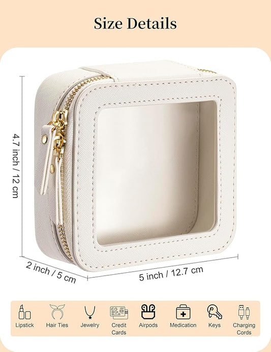 Mini Makeup Bag for Purse - Clear Travel Leather Toiletry Bag with Zipper - Car Organizer Bag - Small Waterproof Cosmetic Organizer Case for On-the-Go Essentials（Pink Purple）