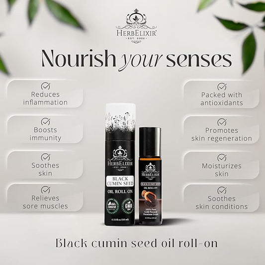 Black Seed Oil Facial Roll On (10ml) Vitamin C Oil Face Roller for Ayurveda Skin Care, Face Oil, Skin Oil, Eye Roller, Facial Roller, Roller for Face, Nourish and Revitalize Skin