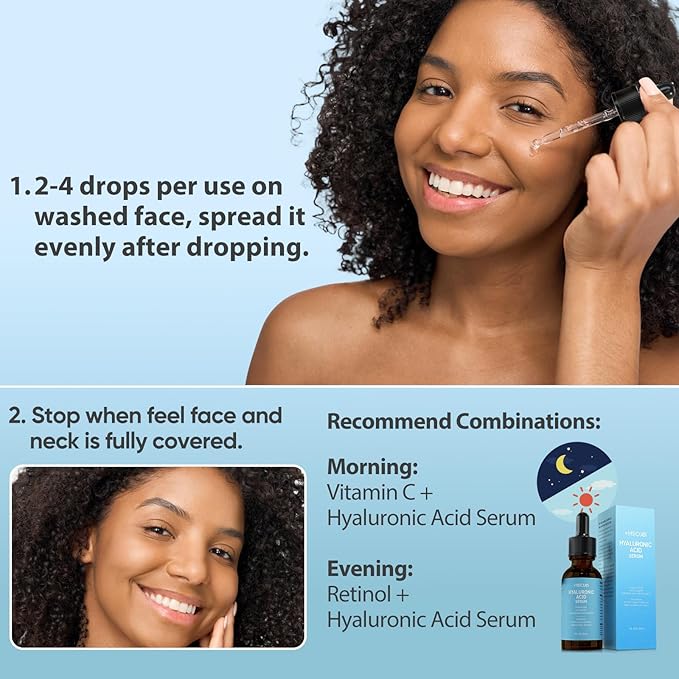 Hyaluronic Acid Serum for Face with Vitamin B5, C, E & Niacinamide, Hydrating & Plumping Face Serum for Sensitive Skin, Fragrance-Free 1 Fl Oz