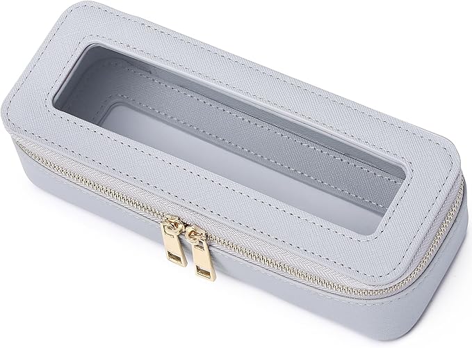 Makeup Brush Case Clear Travel Cosmetic & Toiletry Bag Small Makeup Bag with Zipper Purse Organizer Car Essential Bag for Women (Gray, SLIM)