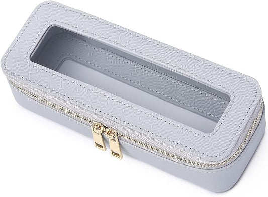 Makeup Brush Case Clear Travel Cosmetic & Toiletry Bag Small Makeup Bag with Zipper Purse Organizer Car Essential Bag for Women (Gray, SLIM)