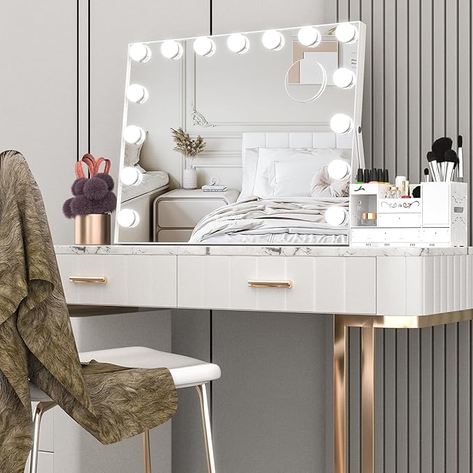 Manocorro 23x18 Inch 15 LED Bulbs, Vanity Mirror with Lights Hollywood Makeup Mirror, Large Vanity Lighted Mirror with 15 LED Bulbs