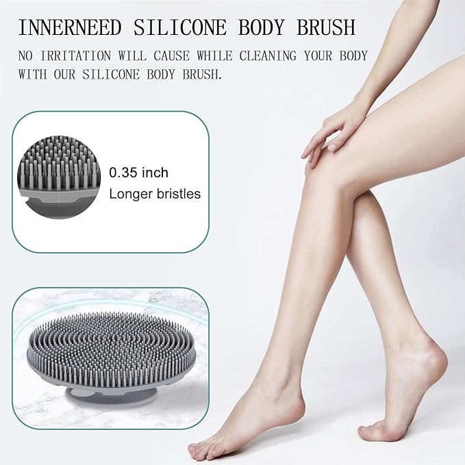 INNERNEED Food-Grade Soft Silicone Body Scrubber Shower Brush Handheld Cleansing Skin Brush, Gentle Exfoliating and Lather Well (Black+Gray)