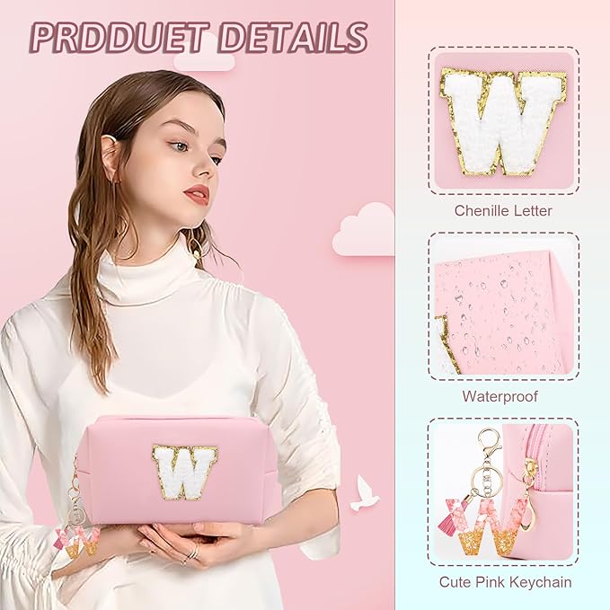 Birthday Gifts for Women Her,Travel Cute Makeup Bag,Large Capacity Cosmetic Bags for Women Makeup Pouch PU Leather Waterproof Cosmetic Bag (W, Pink)