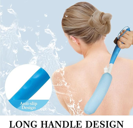 Long-Handle Back Bath Brush, with Anti-Slip Long-Handle Back Scrub net, is Used for Auxiliary Bath and Shower for The Elderly and People with Limited Activities (Black Blue)