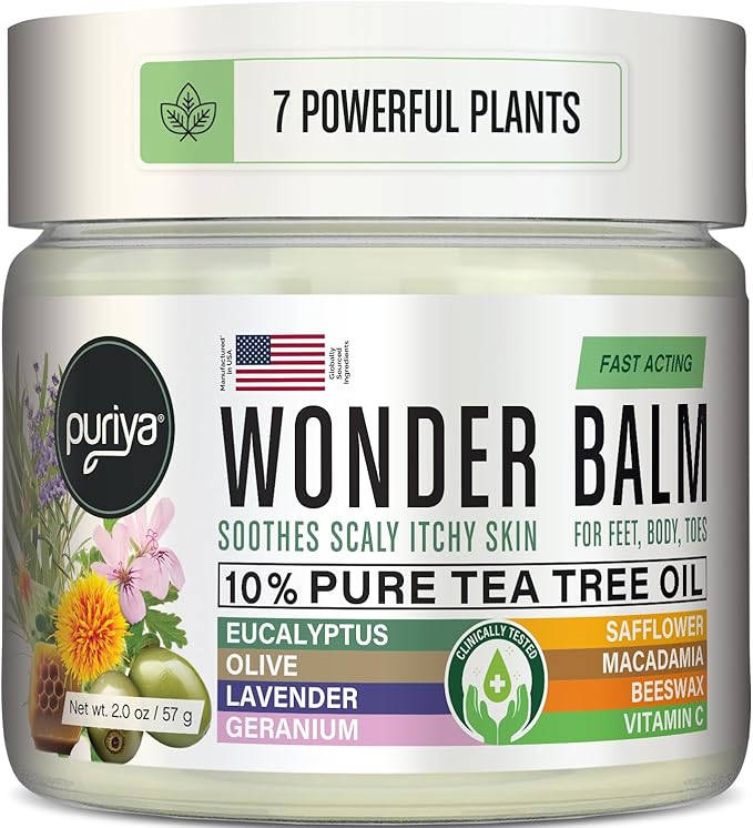 Tea Tree Oil Balm, Extra Strength, Pair Well with Jock Itch Cream, Spray, Athletes Foot, Ringworm Cream for Human, Rash Cream, Fast Acting for Dry, Itchy Skin, Plant Powered Wonder Balm