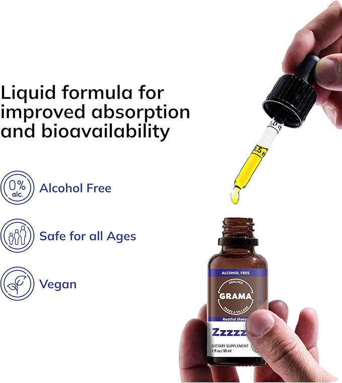 Grama Wellness Zzzzz Organic Natural Liquid Sleep Aid Sleep Drops, Deep Sleep Support Tincture for Relaxing Sleep, Vegan, Non-GMO, Herbal Sleep Supplement Alcohol Free | Made in USA - 30 Servings
