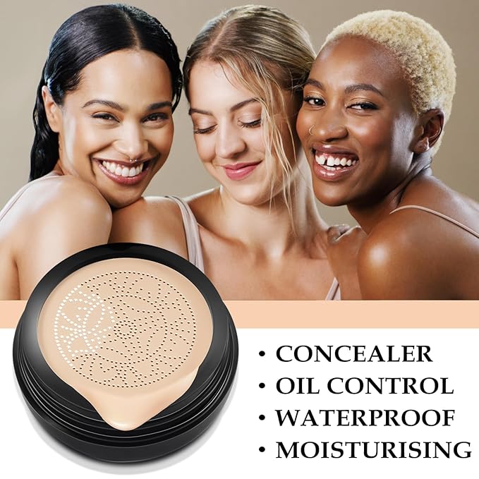 Mushroom Head Air Cushion CC Cream, BB Cream Face Makeup Moisturizing Concealer Long Lasting Full Coverage Waterproof Foundation Makeup Base Primer for All Skin Types (Ivory, 1PCS)