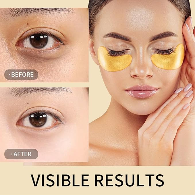 24k Golden Glow Under Eye Patches (30 Pairs Eye Gels), Collagen Eye Masks for Dark Circles and Puffiness, Bags, Relieves Pressure and Reduces Wrinkles, Refreshes Your Skin, Beauty & Personal Care