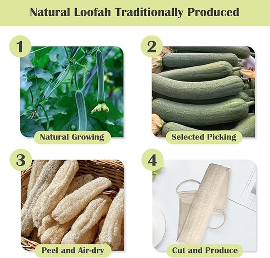 Natural Loofah Bath Sponge, 35.5 in Back Scrubber for Bath Shower, Exfoliating Body Scrubber, Shower Loofah Scrubber for Women and Men, Shower Loofah Sponge to Clean Body Deeply, Invigorate Skin