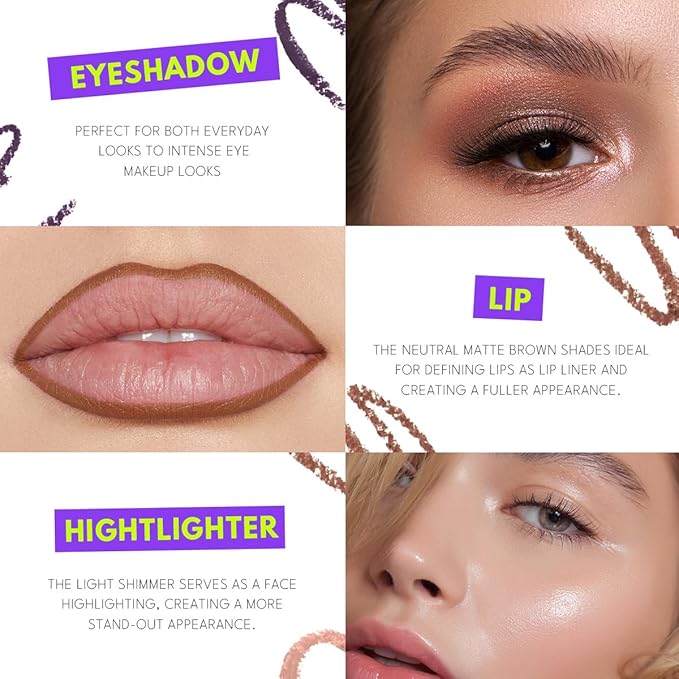 8PCS Neutral Eyeshadow Stick Set Metallic Shimmer Matte Cream Eye Shadow Eyeliner Brightener Pencil Crayon - Neutral Brown