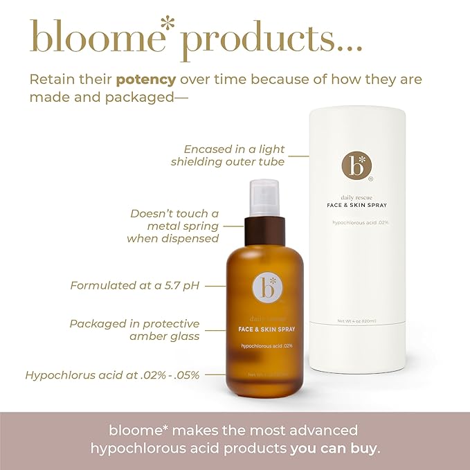 Bloome* - Hypochlorous Acid Face and Skin Spray .05% - Made in USA - Hypochlorous Acid Facial Mist - Pure HOCL Solution - Skin Care Relief for Tattoo, Sunburn, Piercing Aftercare & Bumps -120 ml