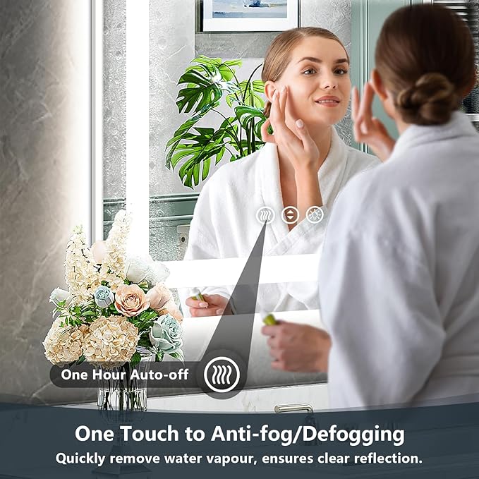 32x36 Inch LED Bathroom Mirror with Lights Front and Backlit Lighted Vanity Mirror for Bathroom Wall with 3 Colors Dimmable Anti-Fog Memory Shatter-Proof IP54 Waterproof Horizontal/Vertical