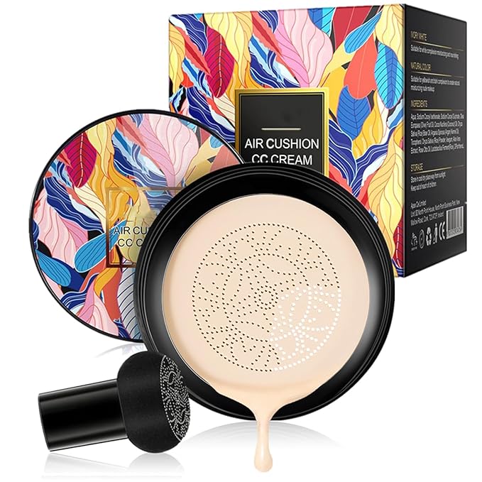 Mushroom Head Air Cushion CC Cream, BB Cream Face Makeup Moisturizing Concealer Long Lasting Full Coverage Waterproof Foundation Makeup Base Primer for All Skin Types (Ivory, 1PCS)