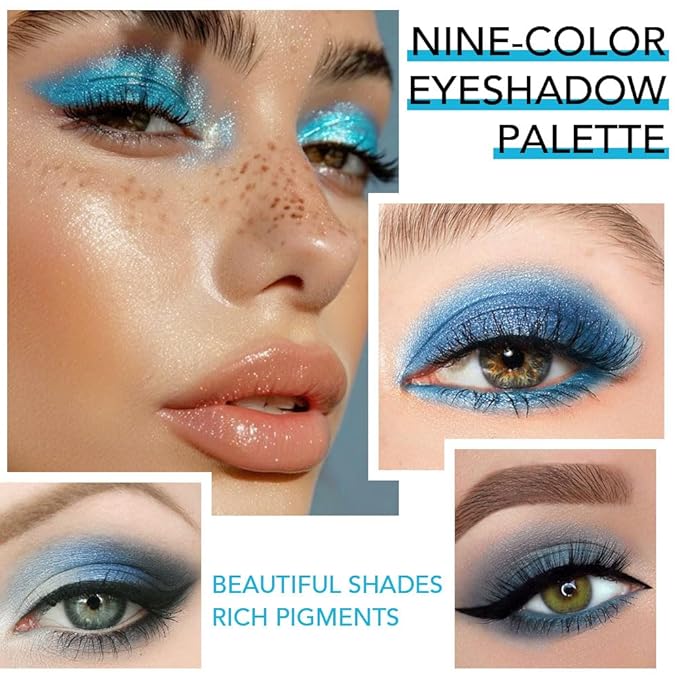 9 Colors Blue Smoky Matte Shimmer Eyeshadow Palette for Eye Makeup,High Pigmented Brown Purple Eye Shadow Primers Powder Palet de sombras de ojos