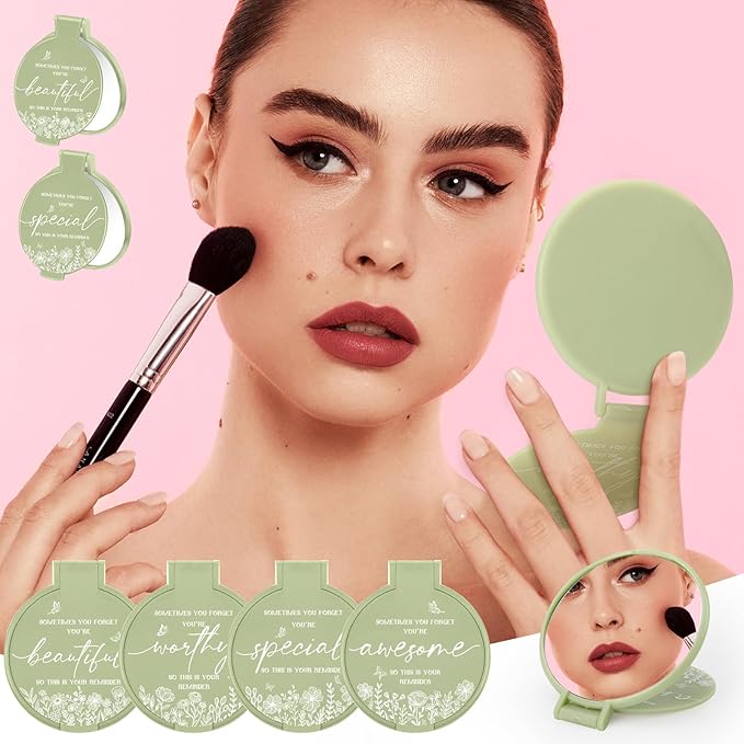 100 Pcs Inspirational Compact Mirror Bulk Small Pocket Mirror Purse Round Portable Folding Makeup Mirror Mini Compact Mirror Gifts for Women Coworker Employee Teacher