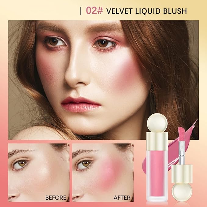 Liquid Blush, Matte Liquid Cream Makeup Dual Use for Cheeks and Lips, Long-Lasting, Smudge Proof, Moisturizing Face Blush Stick for Cheek, Pink Lip gloss for Girl