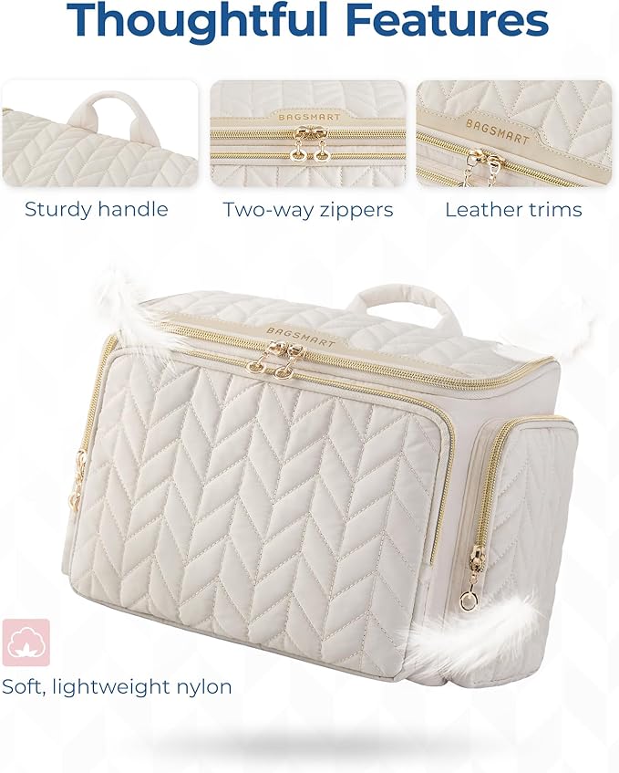 BAGSMART Travel Toiletry Bag, Large Wide-open Travel Bag for Toiletries, Makeup Cosmetic Travel Bag with Handle-Camel