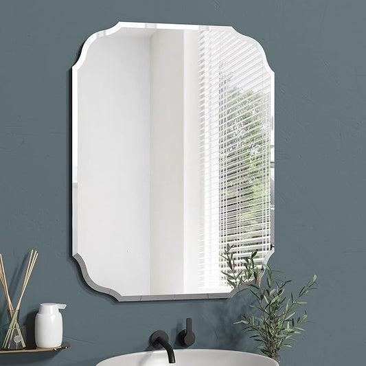 Silver Wall Mirror-Beveled Edge Frameless Mirror for Bathroom, Vanity, Bedroom, Rectangle Mirror （18X24inch）
