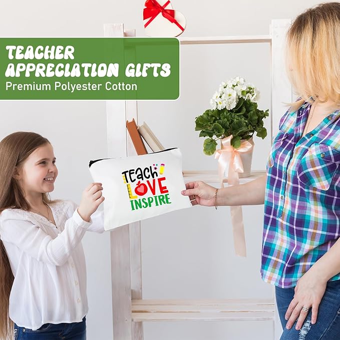 12 Pcs Teacher Gifts Makeup Bags Teacher Appreciation Travel Toiletry Canvas Cosmetic Pencil Survival Kit Bag for Women Zipper Pouch Bag Thank You Gifts Bulk (Warm Words)