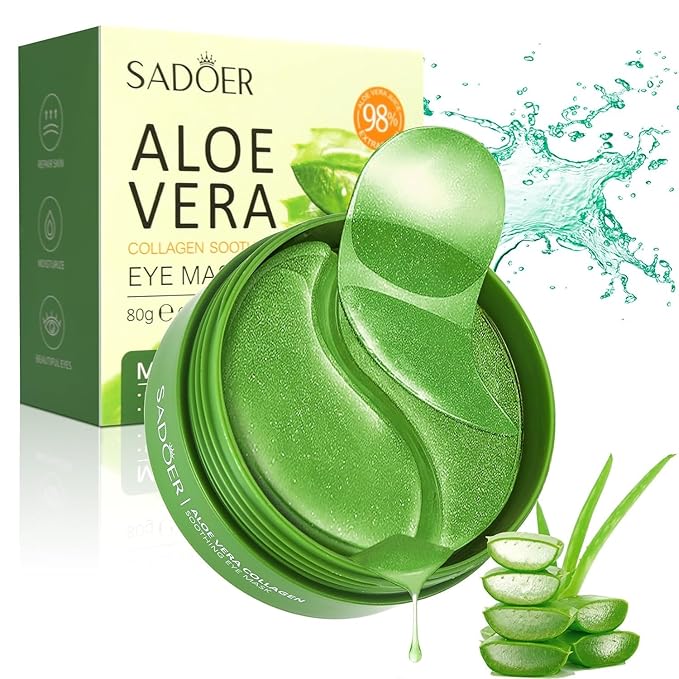 Aloe Vera Eye Mask- 60 PCS Aloe Vera Under Eye Patches-Under Eye Patches for Dark Circles,Eye Puffiness & Dark Circles Treatment,Reduces Wrinkles & Fine Lines,Improves & Firms Eye Skin