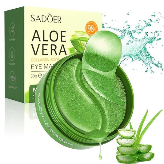 Aloe Vera Eye Mask- 60 PCS Aloe Vera Under Eye Patches-Under Eye Patches for Dark Circles,Eye Puffiness & Dark Circles Treatment,Reduces Wrinkles & Fine Lines,Improves & Firms Eye Skin