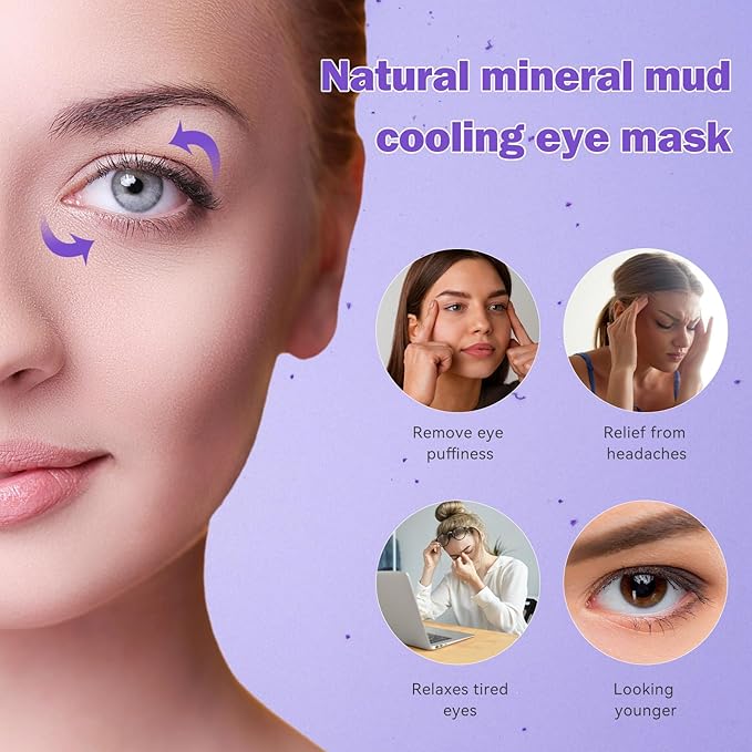 2 PCS Cooling Gel Eye Mask Reusable Cold Eye Mask, Frozen Eye Mask Ice Eye Compress Ice Pack, No Freeze, Cool Relaxation, Comfort Snug Fit, Eye Cover Ice Mask with Mineral Mud for Office, Home
