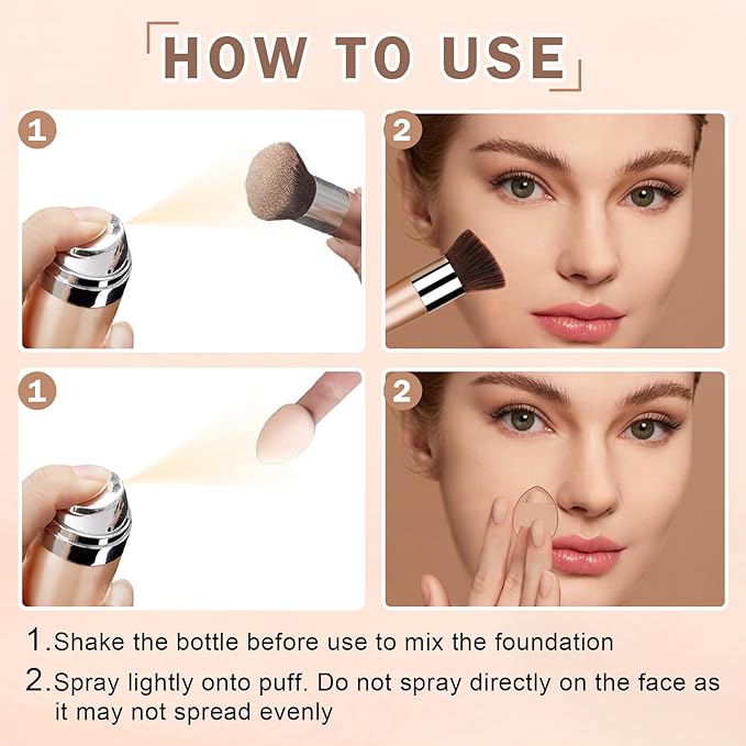 CAHIUYOA AirBrush Spray Foundation Makeup Silky Full Coverage Airbrush Flawless Foundation for Mature Skin,Long Lasting Natural Matte Finish Air Brush Makeup Foundation - 01 Natural/Warm Porcelain
