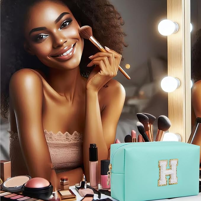 Birthday Gifts for Women Her,Travel Cute Makeup Bag,Large Capacity Cosmetic Bags for Women Makeup Pouch PU Leather Waterproof Cosmetic Bag (H, Blue)