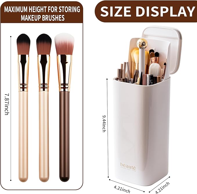 Makeup Brush Holder with Lid Cosmetic Tools Organizer（White
