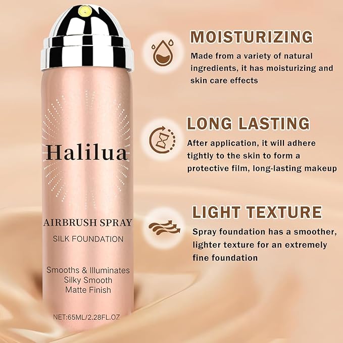 Airbrush Foundation Spray with Brush - Full Coverage Magic Minerals Airbrush Foundation for Smooth Radiant Finish, Concealer Hydrating Makeup for a Flawless, Natural Finish, Breathable (Natural)