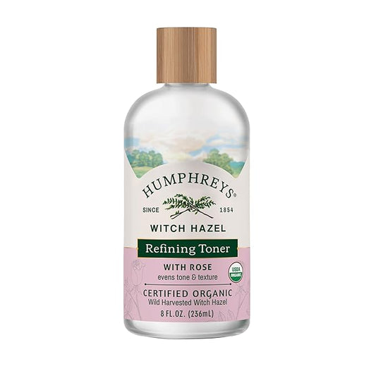 Humphreys Witch Hazel Refining Toner | Wild Harvested Witch Hazel & Rose |USDA Organic | Natural | Soothing | Clarifying | Evens Tone & Texture | 8 fl oz