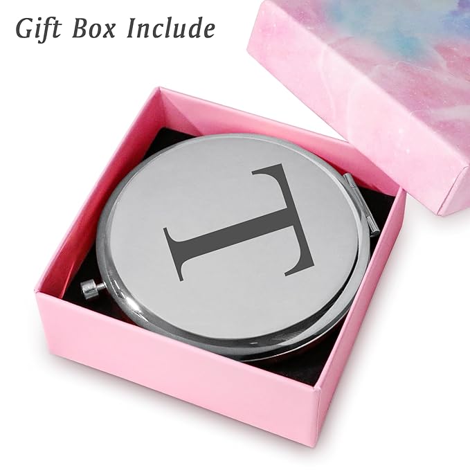 Personalized Gifts for Women Girls, Initial Compact Mirror, Unique Mothers Day Birthday Gifts for Friends Mom Wife Grandma Sister Daughter, 2025 Graduation Gifts for Her College Medical High School