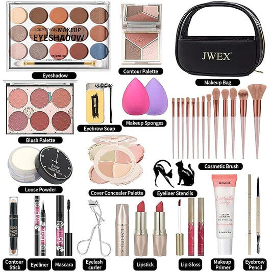 34 Pcs All in One Makeup Kit for Women Full Kit, Makeup Sets Includes Eyeshadow Palette Contour Stick Eyebrow Soap Cosmetic Brush Set Makeup Gift Set for Women Teen (A203)