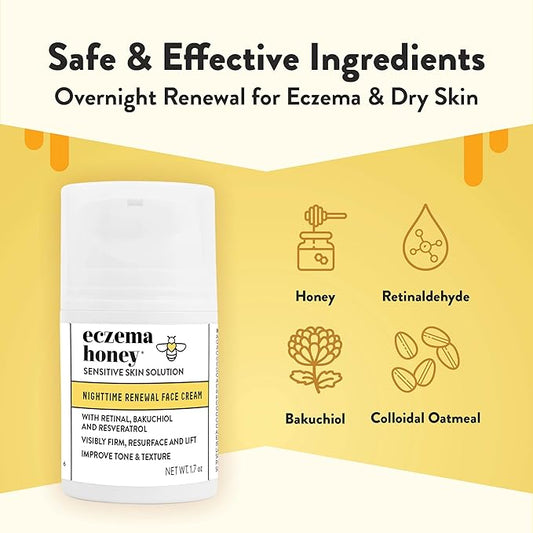 ECZEMA HONEY Concentrated Nighttime Renewal Face Cream - Anti Aging Skin Care Products - Unscented Face Moisturizer for Eczema, Dry & Sensitive Skin (1.7 Oz)