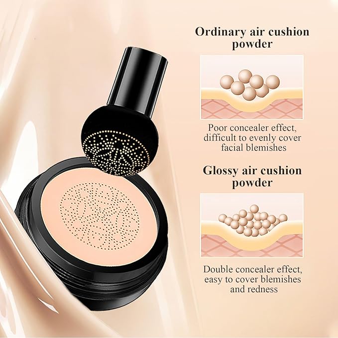 Mushroom Head Air Cushion CC Cream - New Upgraded BB Cream Face Makeup Foundation for Mature Skin Moisturizing Concealer Brighten Long-Lasting, Gold Packaging (Buff Beige, 3.21 Ounce (Pack of 1))