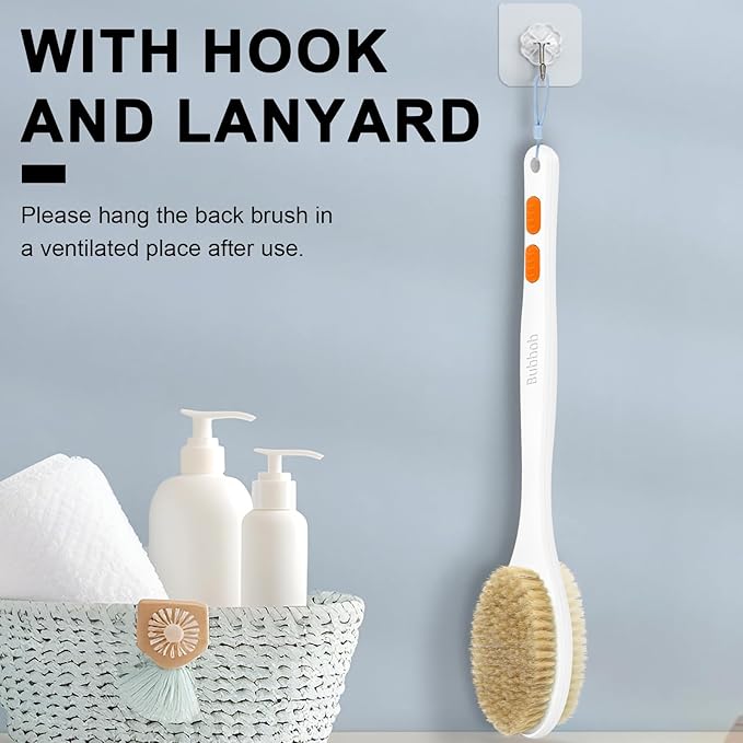 Back Scrubber, Back Scrubber for Shower, Bath Brush Long Handle for Shower with Double Sided Bristles for Wet or Dry Brushing (Orange)