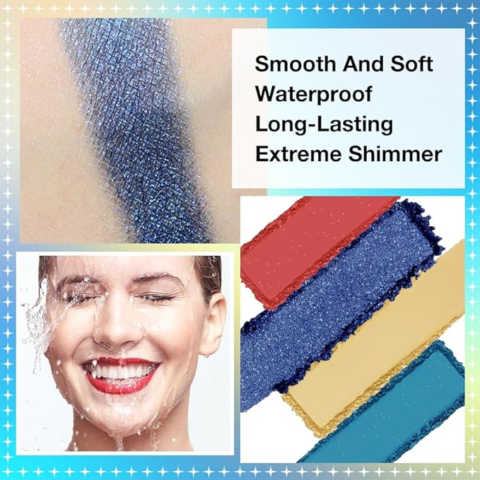 16 Colors Eyeshadow Palette,Matte&Glitter&Shimmer Eyeshadow Makeup,Naturing-Looking,High Pigment Waterproof Eye Shadow Palette Makeup, 100% Cruelty-free (02#Blue Series)