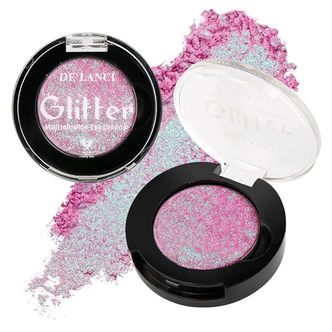 Afflano Chameleon Glitter Eyeshadow Metallic Eyes Makeup, Color Changing Holographic Multichrome Eyeshadow Shimmer, Highly Pigmented Duo Chrome Minerals Eye Shadow, Sparkling Face Highlighter