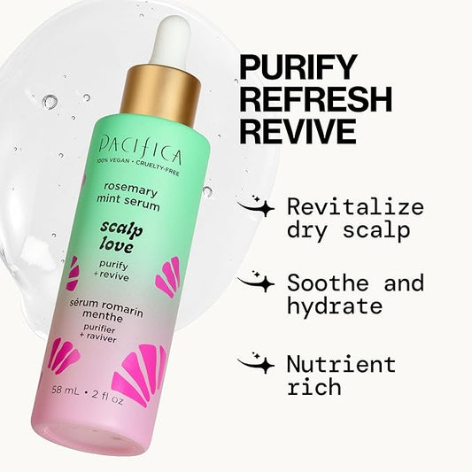 Pacifica Scalp Care Set – Rosemary Mint Daily Scalp Refresher, Detoxifying Serum & Clarifying Scalp Massager for Healthy, Hydrated Scalp, Vegan & Cruelty-Free