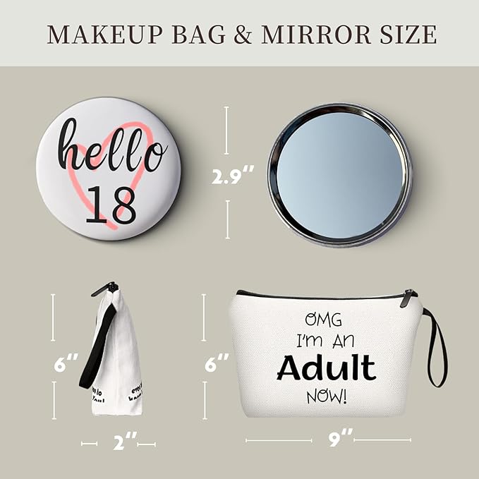 18th Birthday Gifts for Girls, 18 Year Old Girl Birthday Gifts, Makeup Bag With Mirror, Birthday Gift for Daughter, Sister, Friend, Girl, Teen,Christmas Gifts
