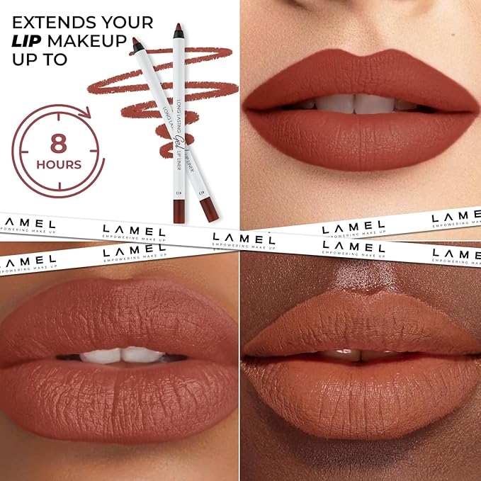 Matte Gel Lip Liner Pencil 5 Pcs Set - Creamy, Sharpenable, Longwear, Waterproof Lip Combo - Intense Brown 414, Berry 404, Chilli 413, Mauve 410 and Spicy Nude 412