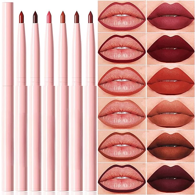 6 Color Lip Liner Set, Matte Finish, Velvet Hyperpigment Lip Liner Pencil, Used to Shape and Sculpt Lips, Long-Lasting Waterproof Daily Makeup Lip Liners (Set A)