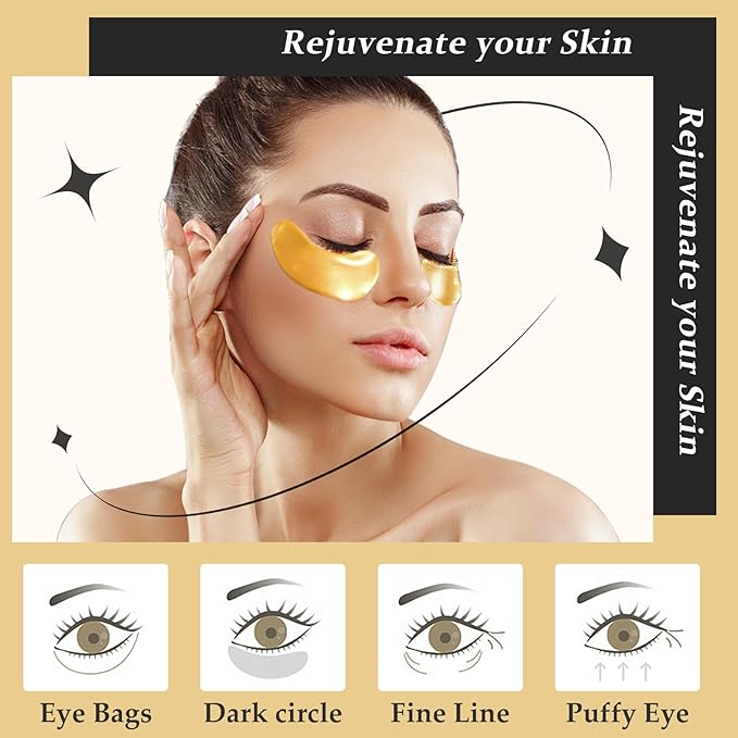 Adofect 31 Pairs Under Eye Patches -Reduce Eye Bags -24K Gold Eye Mask Collagen Under Eye Gel Pads for Puffiness and Dark Circle, Wrinkle, Revitalize and Refresh Your Skin