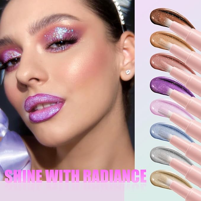 Diamond Liquid Eyeshadow, Multichrome Glitter Shiny Shimmer Eyeshadow, Longlasting, Highly Pigmented Intense Color, Highlighter, Illuminating Holographic Finish for Glowing Eye Face Body,01