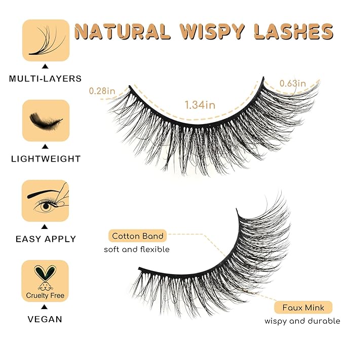 Lashes False Eyelashes Cat Eye Lashes Wispy 14 Pairs Fake Eyelash Natural Lash Strips Fluffy Fox Eye Lashes Pack Short Mink Strip Lashes Natural Look Wispies Cateye Lashes for Women