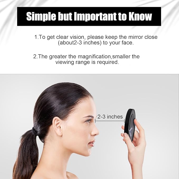 10x Magnifying Mirror, Easy Mounting 10x Magnifying Mirror with Suction Cups and Tweezers Magnifying Makeup Mirror Small for Travel Stick on Shower Mirror for Men Women, 3.5 Inch, Black