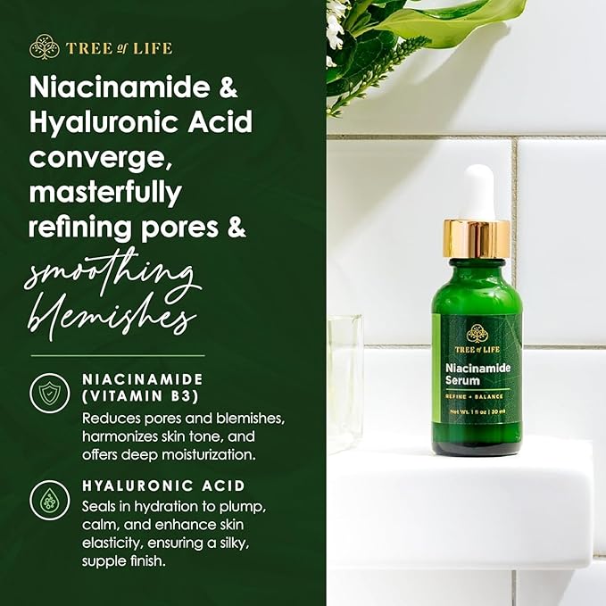 Tree of Life Beauty Niacinamide Vitamin B3 Serum, Hydrating Face Oil for Dark and Age Spots, Tightens Pores, Facial Serums for Sensitive Skin with Hyaluronic Acid and Vitamin E, 2 Fl Oz (Pack of 2)