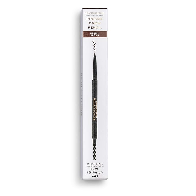 Revolution, Precise Brow Pencil, Double Ended, Ultra-Fine Pencil Tool, Includes Spoolie Brush, Medium Brown
