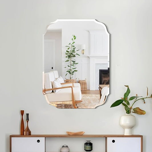 Silver Wall Mirror-Beveled Edge Frameless Mirror for Bathroom, Vanity, Bedroom, Rectangle Mirror （18X24inch）